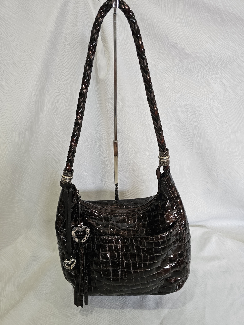 The Brighton Barbados Espresso Croc-Embossed Patent Leather Hobo Bag